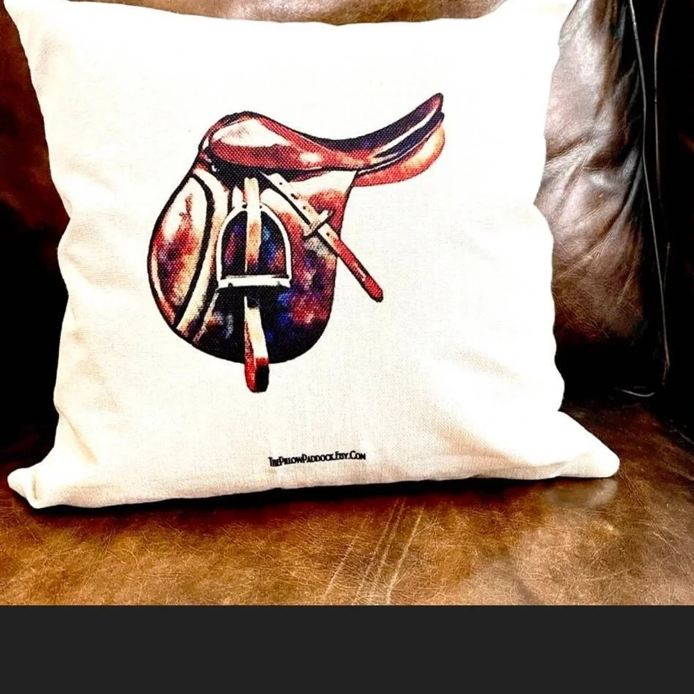 The Henri Collection, Hunt Seat Equestrian pillow cover only (beige linen)16x16